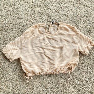 Zara Striped Gauze Side Tie Beachy Crop Top Orange/White Sz S